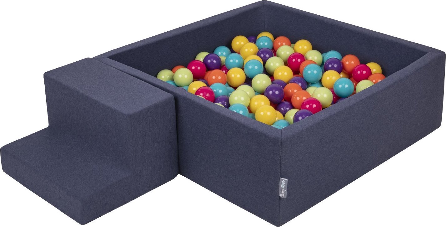 KiddyMoon KiddyMoon Piankowy plac zabaw PPZP-KW30D-122 z piłeczkami granatowy: jasny zielony-żółty-turkus-pomarańcz-ciemny róż-fiolet basen 100/schode