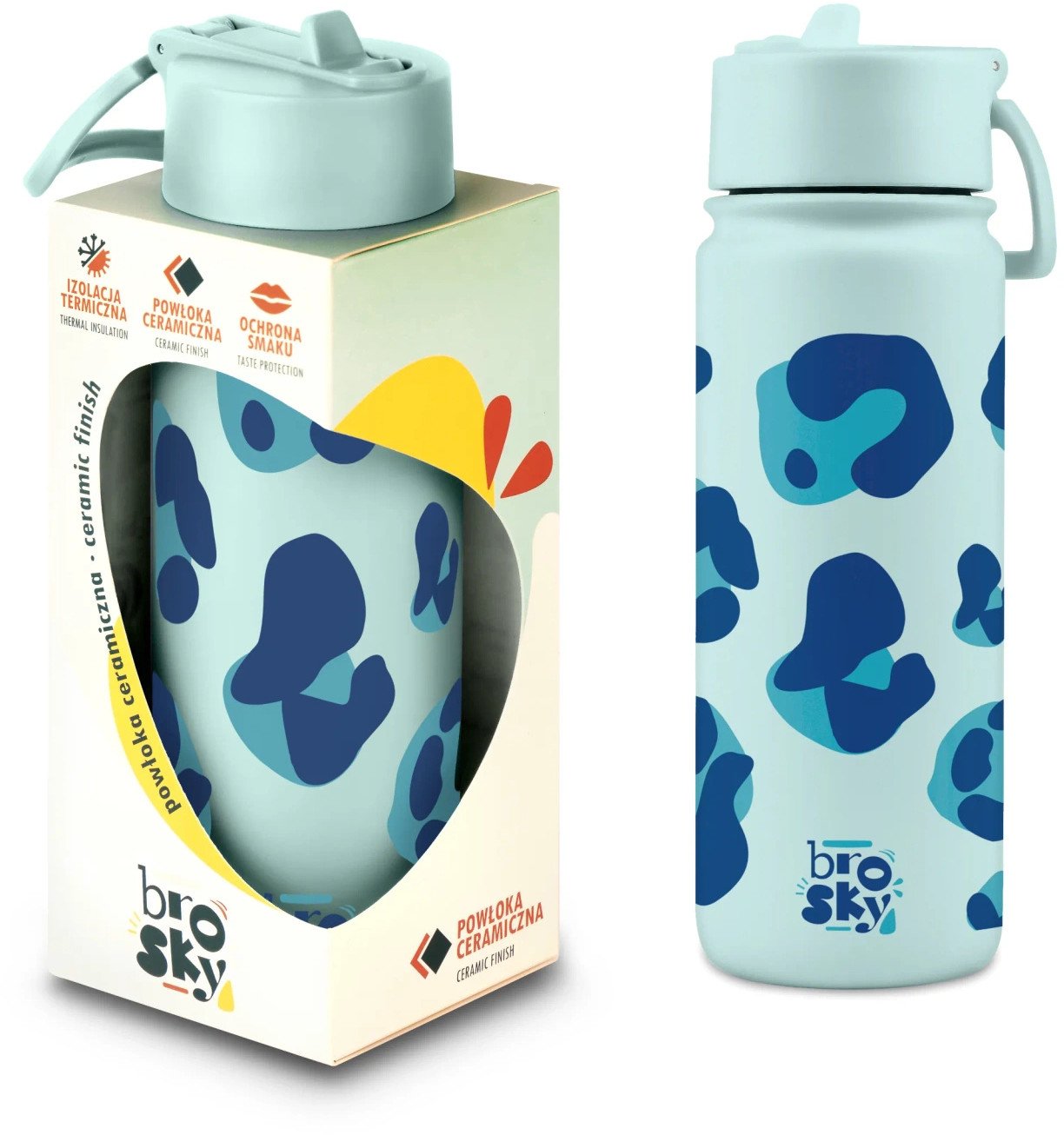 Brosky Wild Miętowa butelka na wodę z nadrukiem w motyw zwierzęcy 550 ml