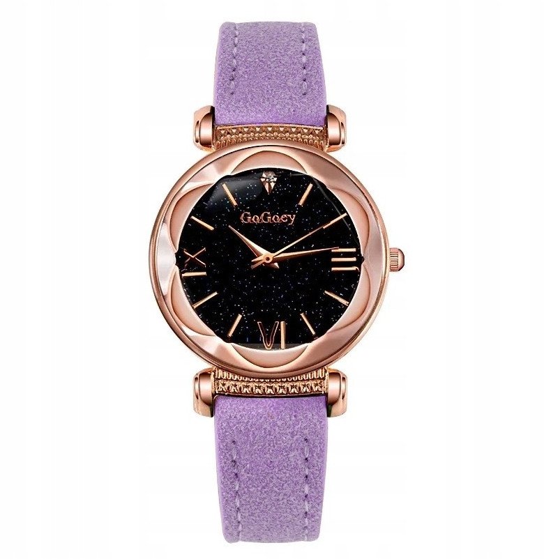 Zegarek ITIMPORT Zegarek DAMSKI WYGODNY Kosmiczny Kwarcowy ELEGANCKI Zamsz FIOLET