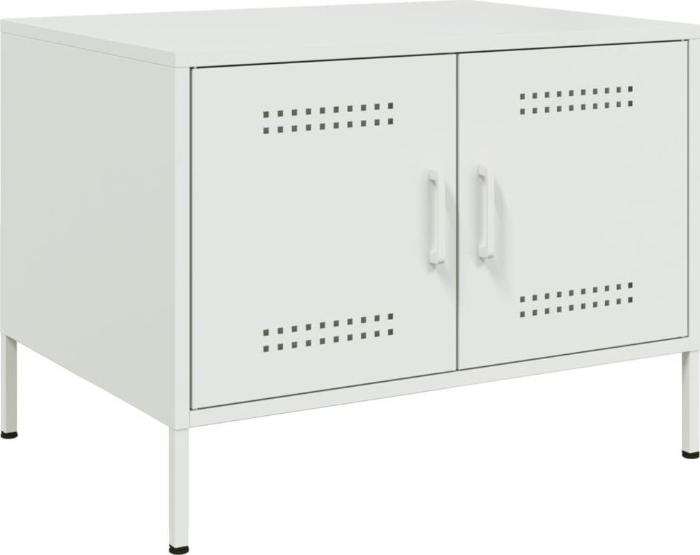 vidaXL Stolik kawowy, biały, 68x50x50,5 cm, stal walcowana na zimno