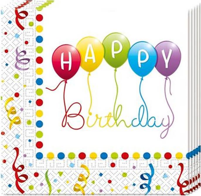 PROCOS Serwetki urodzinowe Kolorowe Serpentyny - 33 cm - 20 szt. uniwersalny