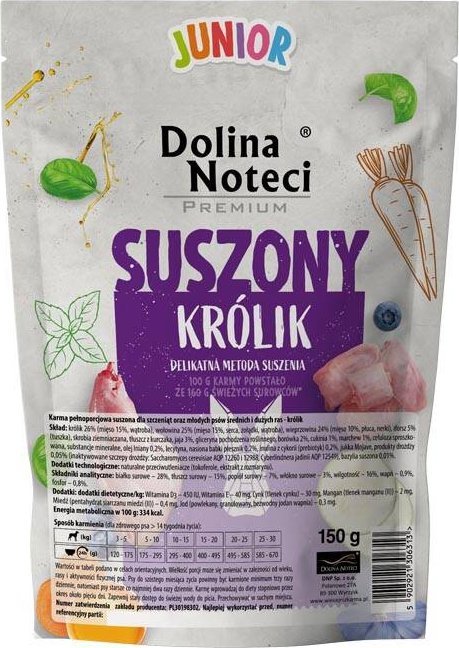 Karma suszona dla psa Dolina Noteci Premium junior suszony królik 150 g