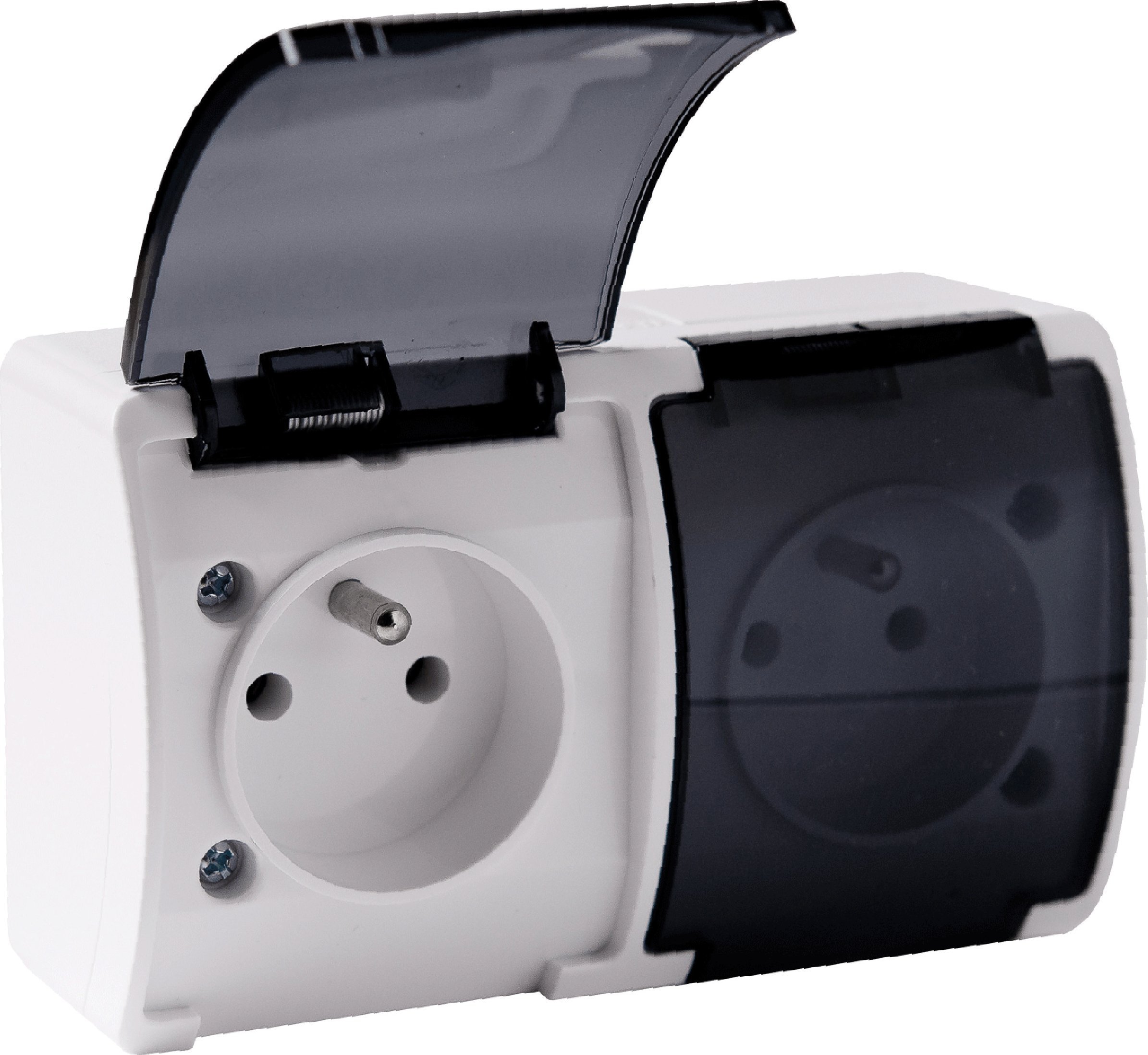 Orno Gniazdo podwójne 2x2P+Z AQUATIC, IP44, białe dymione, 10 szt.