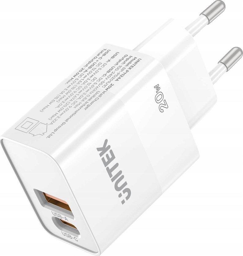 Ładowarka Unitek Unitek Ładowarka sieciowa, 1x USB-A, 1x USB-C, QC, PC 3.0, 20W, biała