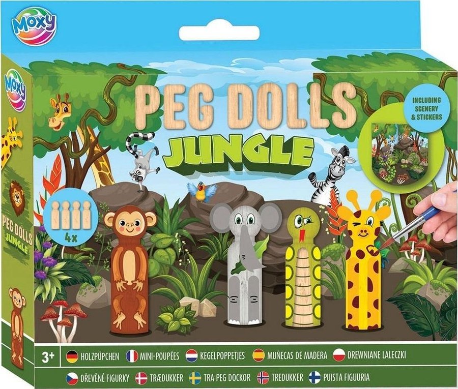 Zestaw drewnianych laleczek do malowania Dżungla