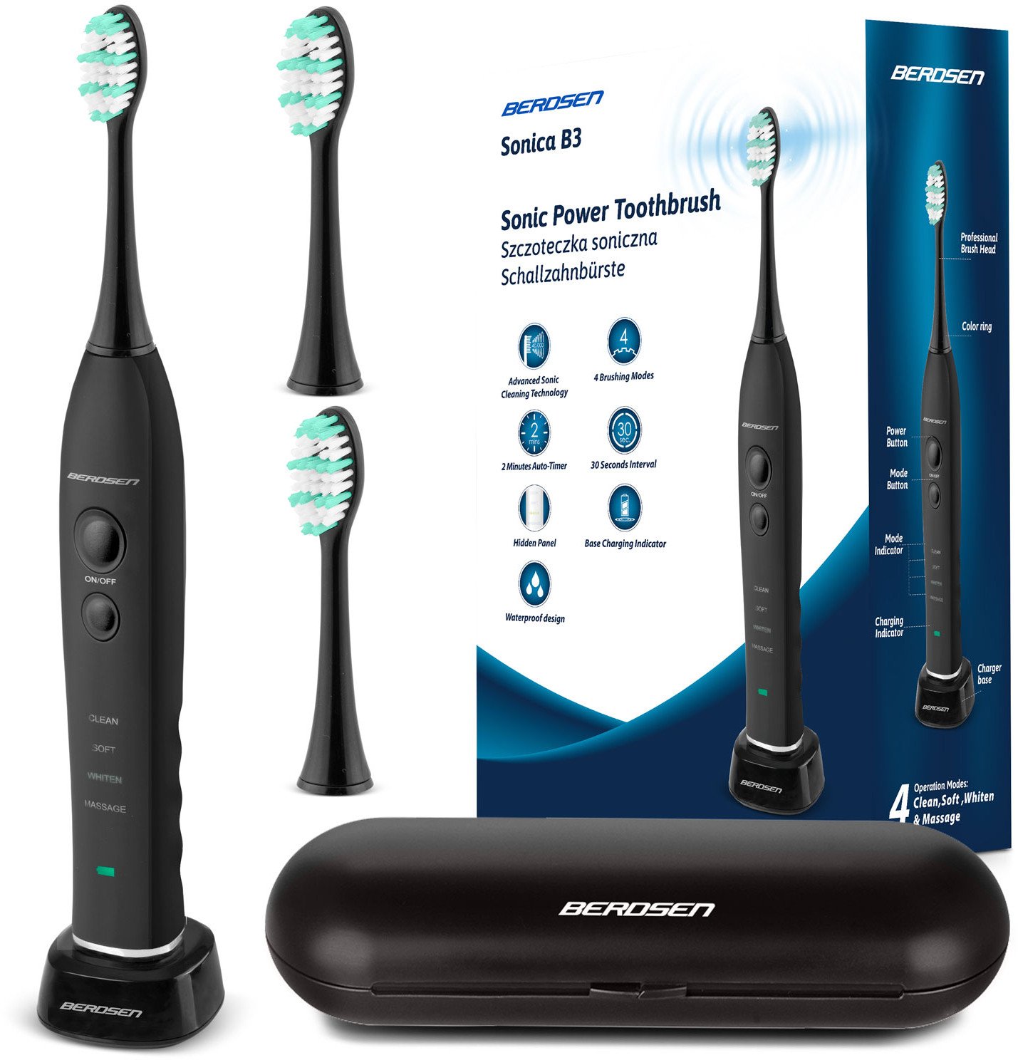 Szczoteczka soniczna do zębów zestaw z ETUI Sonica B3 czarna