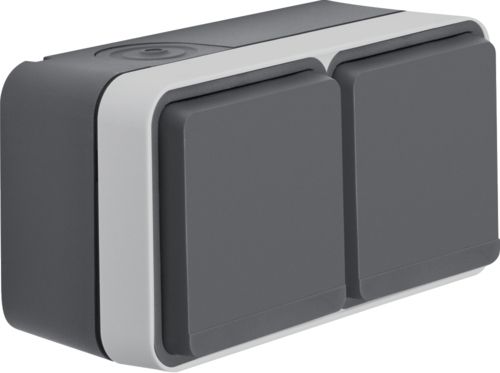 Berker Gniazdo podwójne W.1 poziome z/u kompletne 2 wejścia IP55 szary (6768823525)