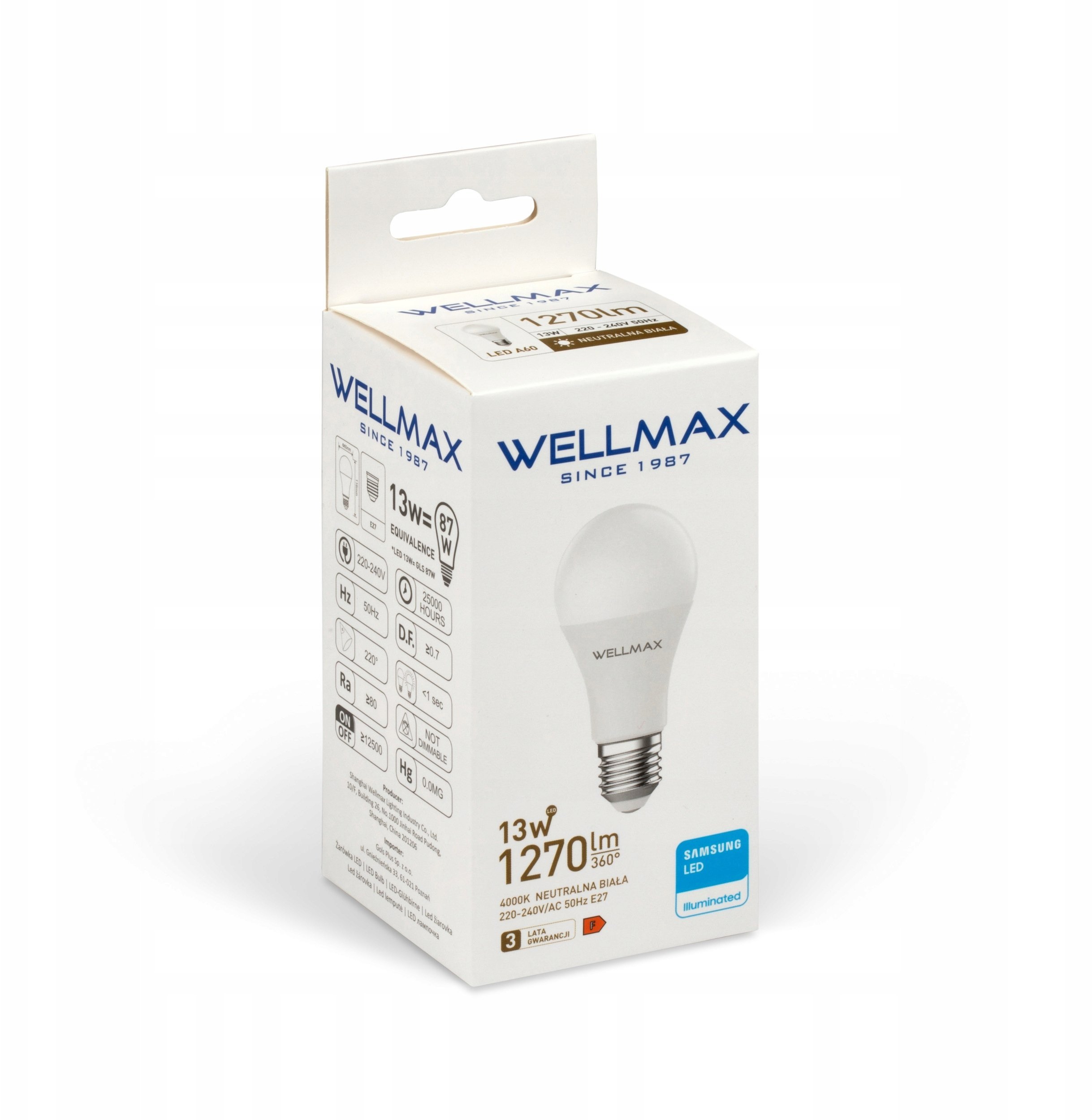 Wellmax Żarówka LED 13W E27 1270lm Neutralny 4000K SAMSUNG / GP123N13