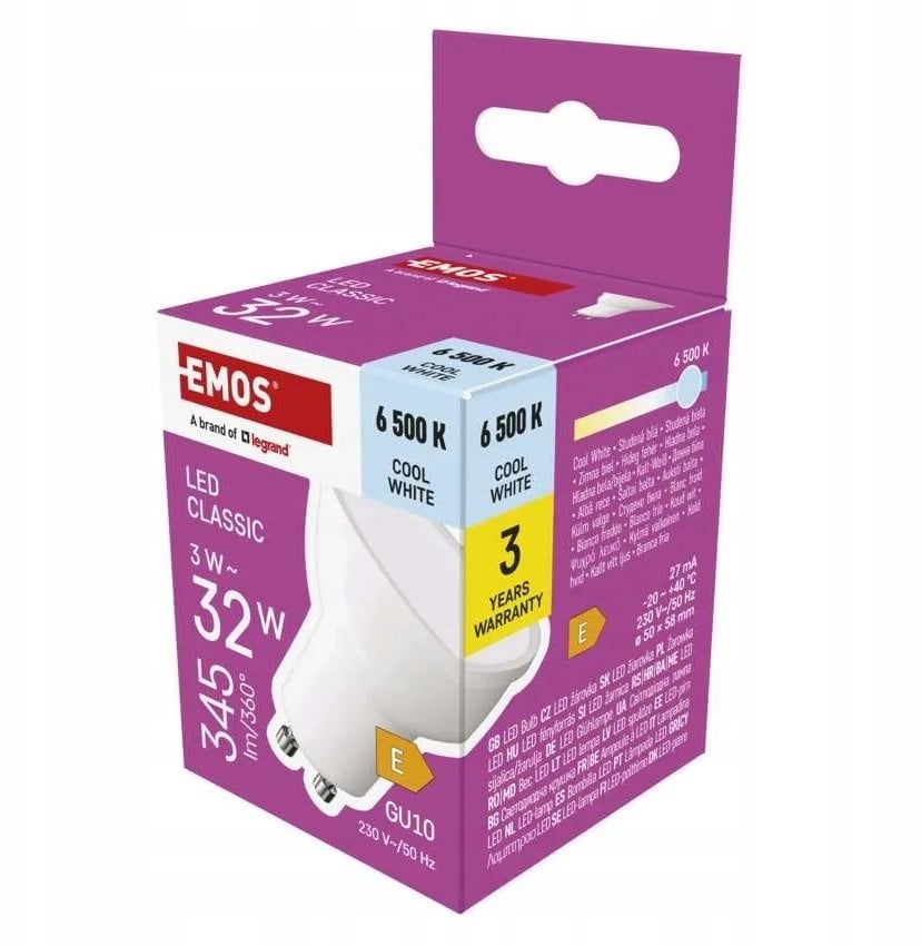Żarówka LED Classic GU10 3W (32W) 345lm 6500K zimna biel ZQ8E14