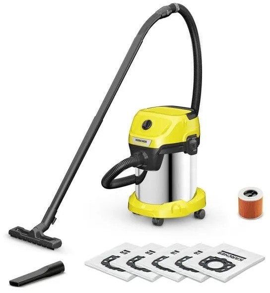 Vacuum Cleaner KARCHER Wet and dry vacuum cleaner WD 3 S V-17/4/20 + 4 FB 1000 Watts Suction power 230W Capacity 17 l Noise 74 dB Yellow Weight 4.8 kg