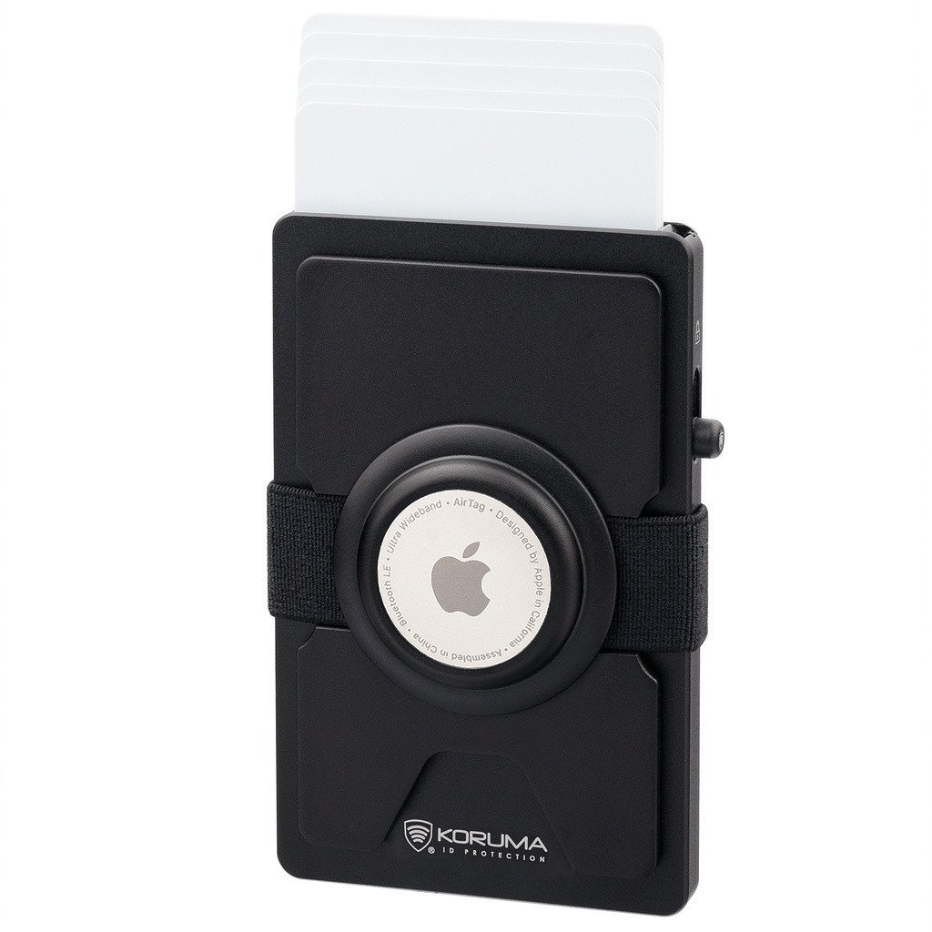 Aluminiowe etui z wysuwanymi kartami i miejscem na AirTag od Apple (czarny) Uniwersalny