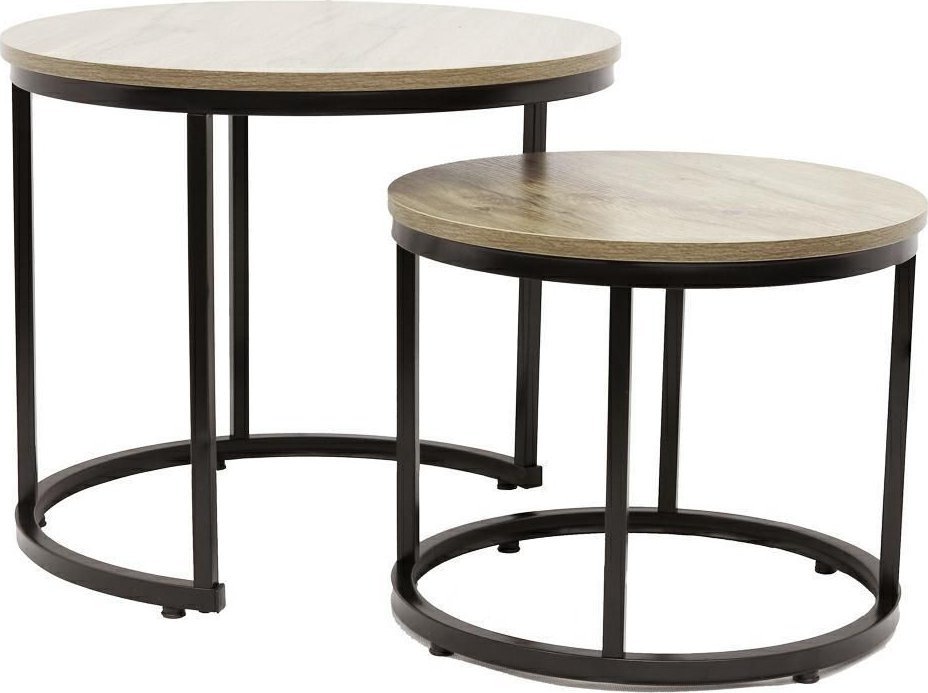 kontrast Stoliki kawowe okrągłe zestaw stolików loft fi 53x45 fi 43x35 dąb sonoma