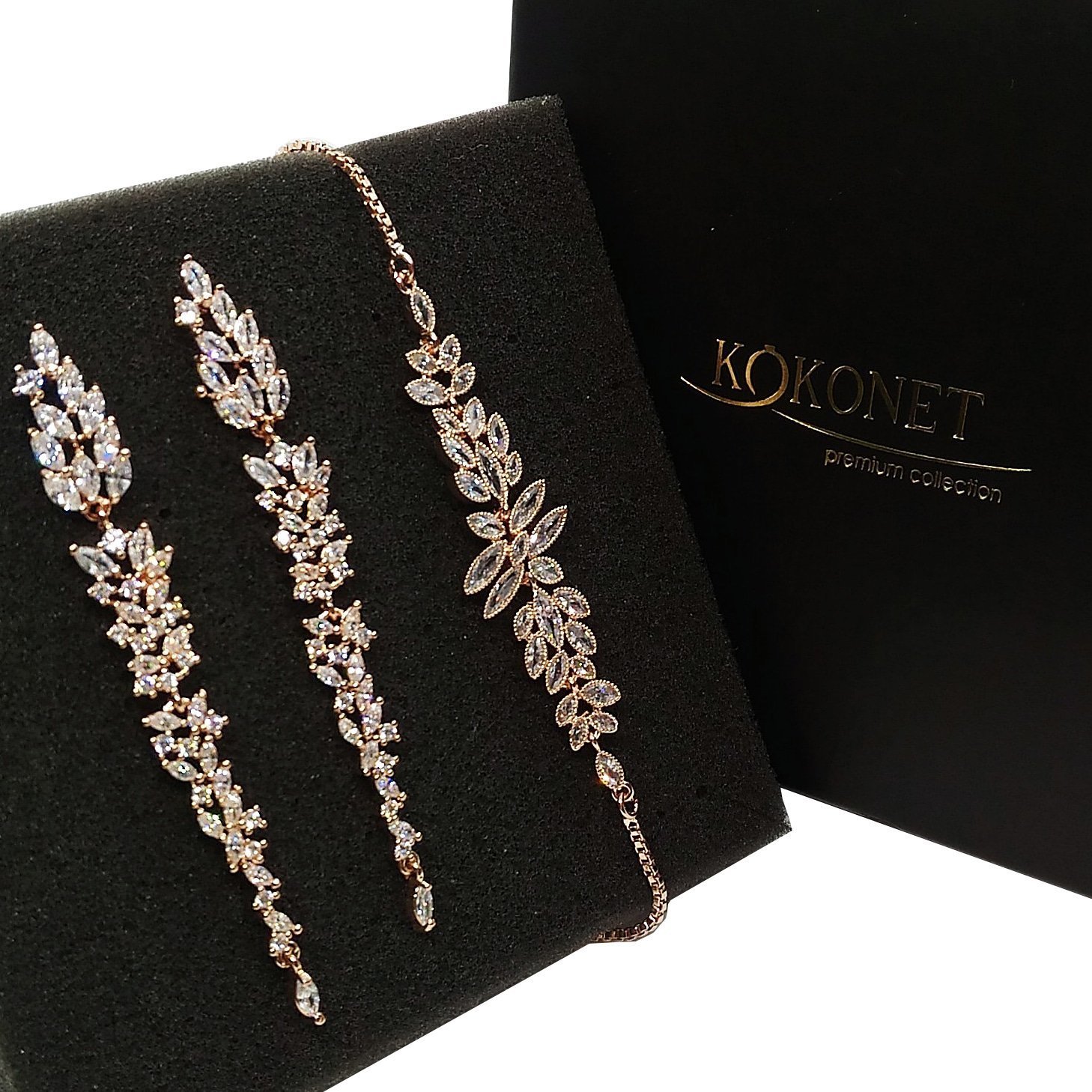 KOKONET ELEGANCKI zestaw kolczyki bransoletka na ślub rose