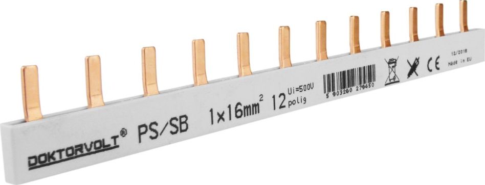 Doktorvolt Szyna łączeniowa sztyftowa PS/SB obustronnie izolowana 1-fazowa 12-modułowa 16mm2 DV 9450