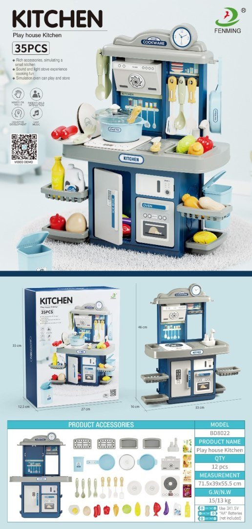 Kuchnia Niebieska z Funkcją Świateł i Dźwięku + Akcesoria EDUKAMP