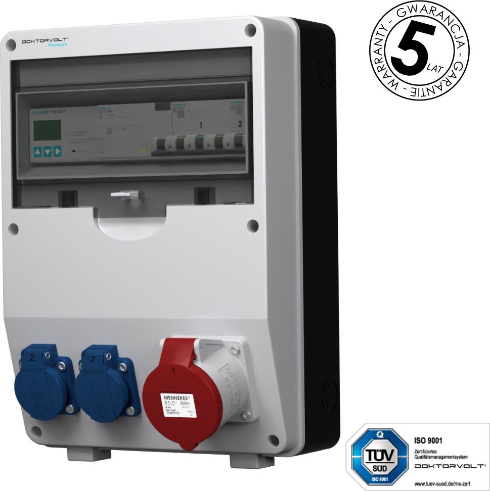 Doktorvolt Rozdzielnica budowlana z licznikiem 3F pTD-S/FI 32A 2x230V Schuko SIEMENS Mennekes Doktorvolt 4807