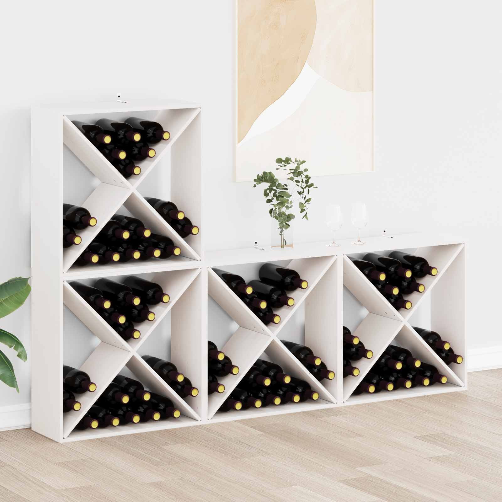 vidaXL Regał na wino 4 pcs Biały 62 x 25 x 62 cm Lekkie drewno sosnowe