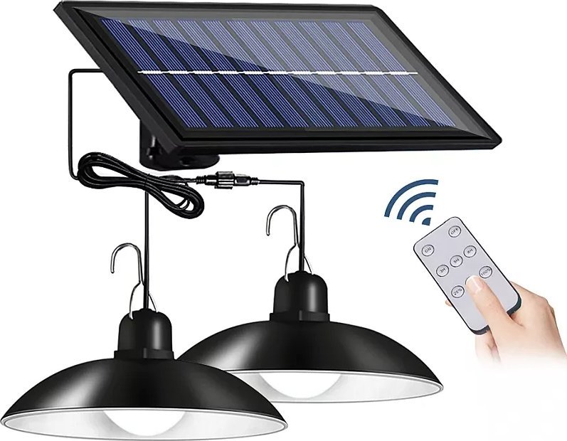 Tech-Led Podwójny żyrandol solarny lampa wisząca 2x1,8W 140lm z pilotem Podwójny żyrandol solarny lampa wisząca 2x1,8W 140lm z pilotem