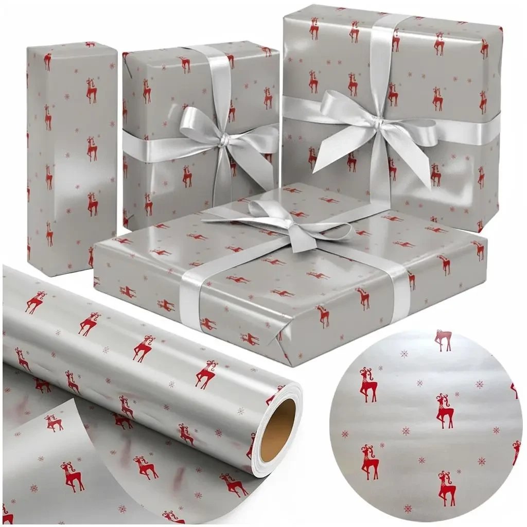 Papier srebrny Czerwony Renifer X-Strong 57cmx25m