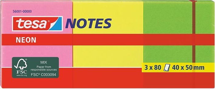Tesa tesa Neon Notes 3 x 80 Blatt pink/gelb/grün 40 x 50mm
