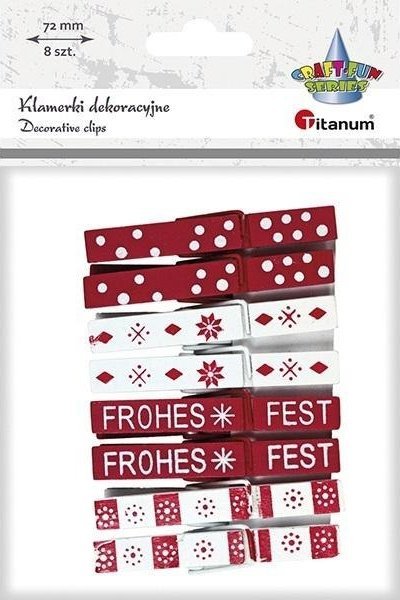 Teka Klamerki drewniane białe, czerwone ¶wi±teczne 8szt