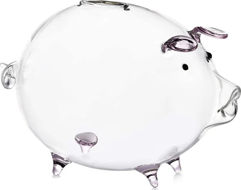 SKARBONKA ŚWINKA DEKORACYJNA SZKLANA USZY DUŻA NA MONETY BANKNOTY SZKŁO