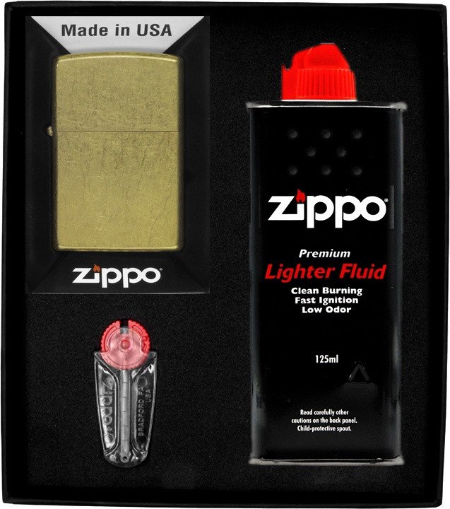 Zestaw ZIPPO Zapalniczka REGULAR TUMBLET BRASS Prezentowy No1