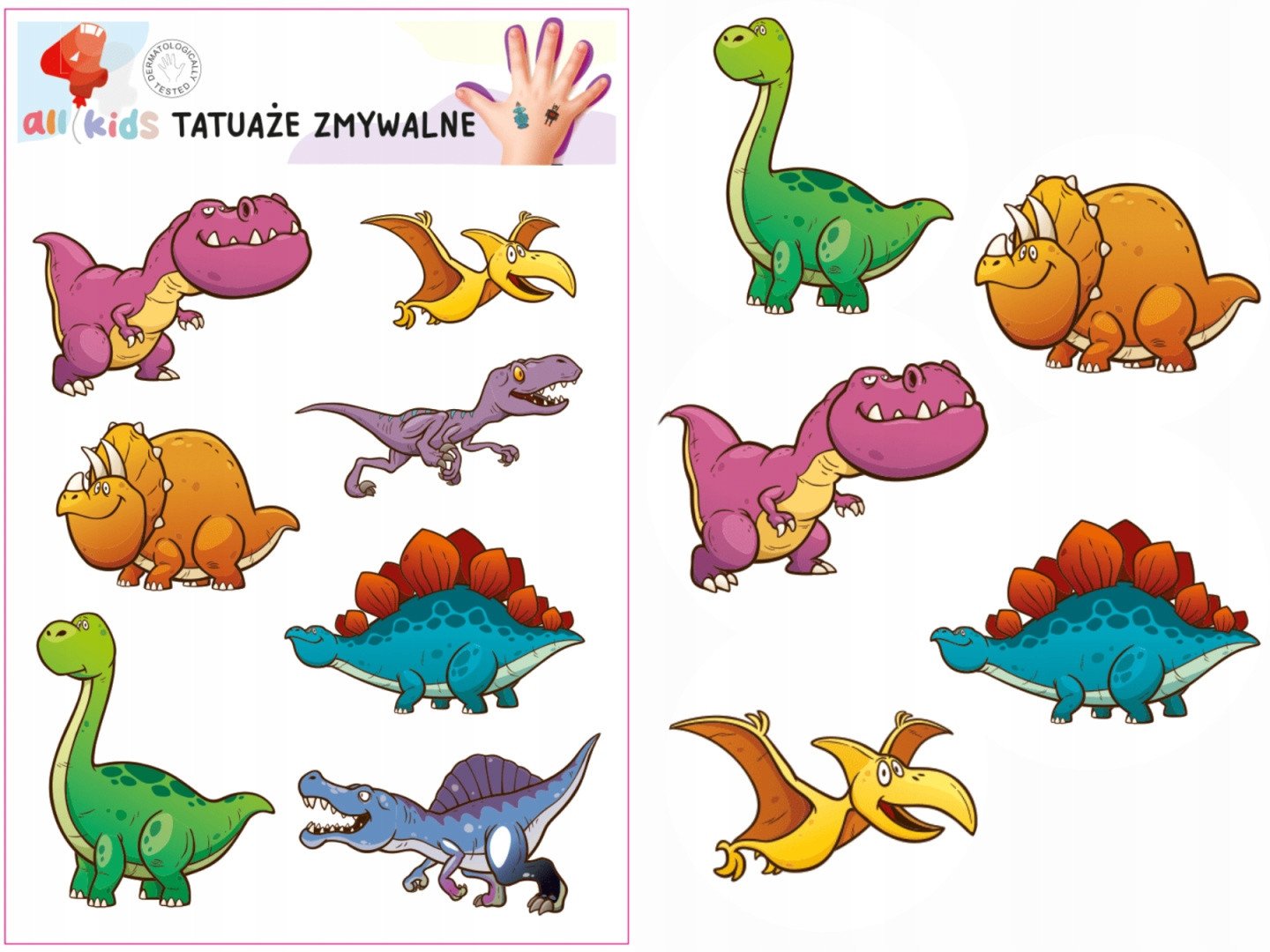 Tatuaże zmywalne dla dzieci Dinozaury