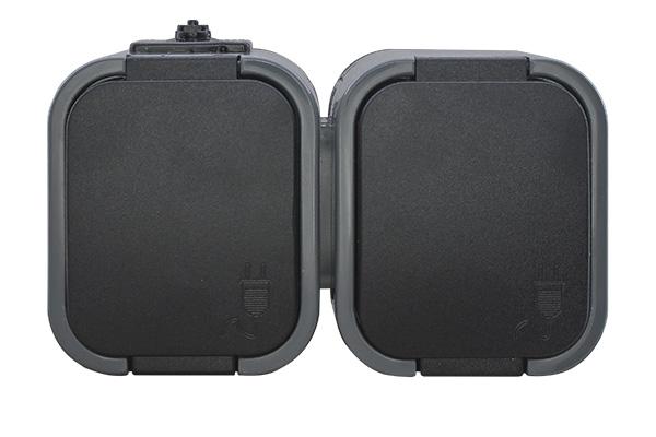 Abex Gniazdo wtyczkowe podwójne natynkowe 2P+Z bryzgoodporne z klapką IP44 czarny - NT-6B2