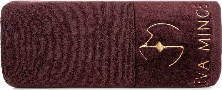 Eurofirany Ręcznik bawełniany z welurową bordiurą i haftem Eva Minge 70X140 bordowy