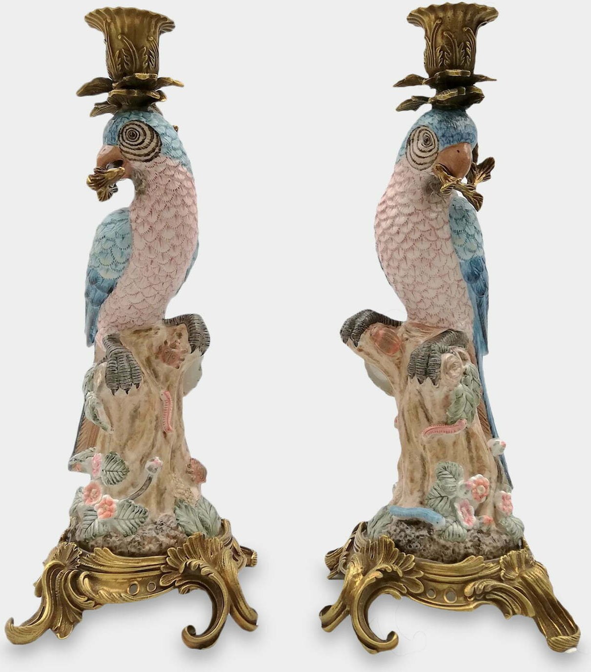 rzezbyzbrazu Porcelanowe Świeczniki Papugi Niebieskie