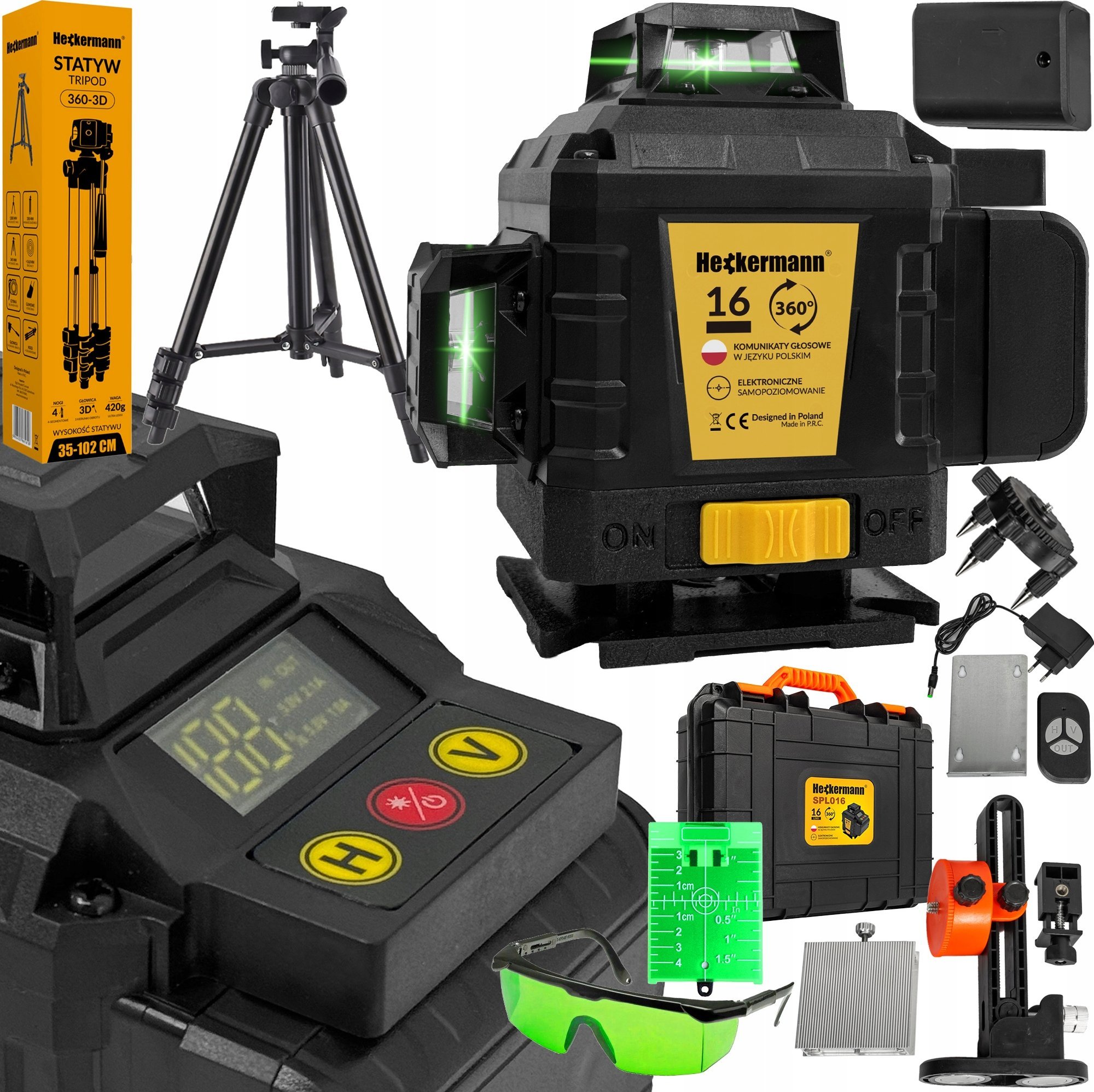 Heckermann Poziomica laserowa Heckermann 16 linii SPL016 + Tripod + Tarcza + Okulary
