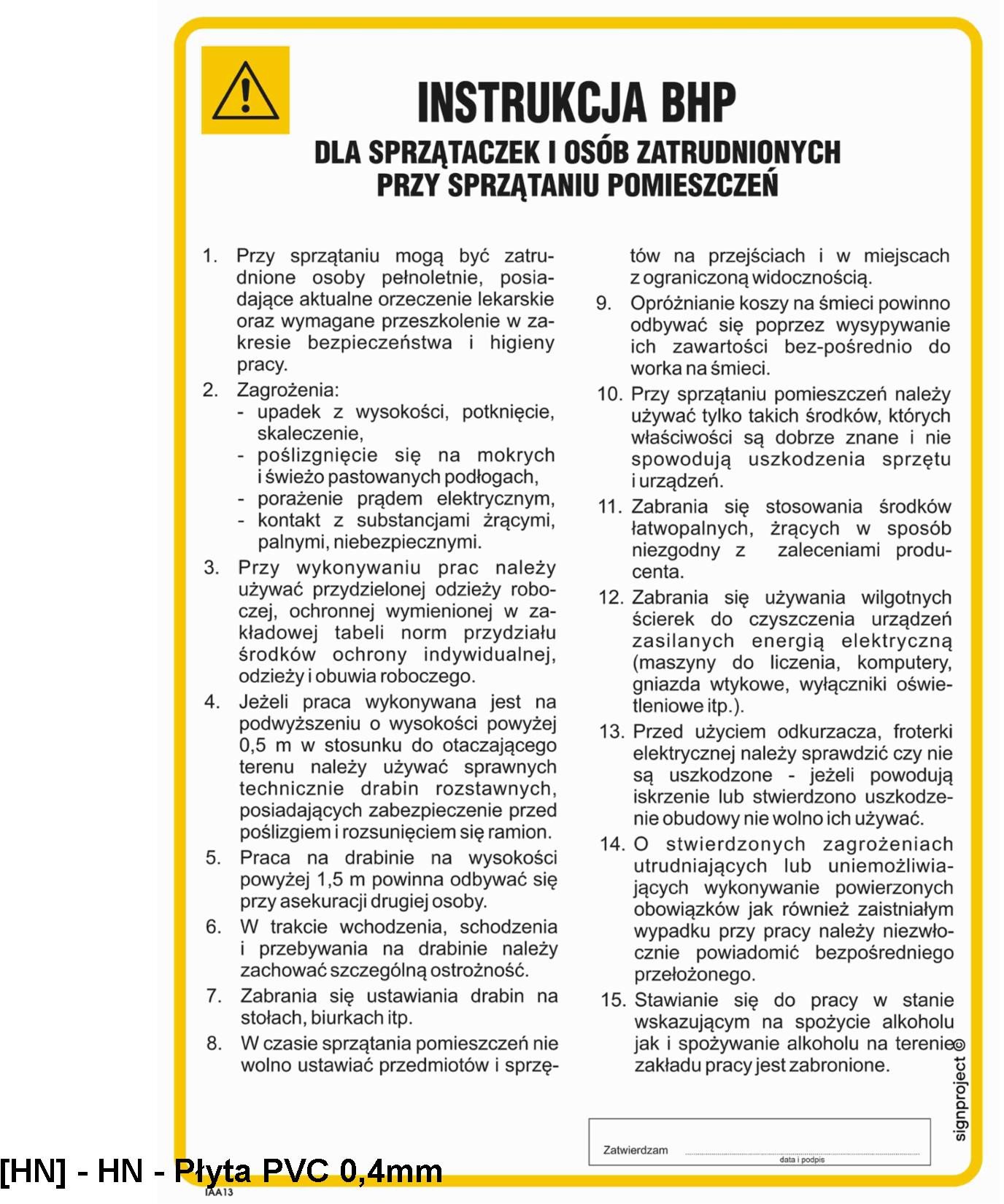 IAA13 - Instrukcja BHP dla sprzątaczek i osób zatrudnionych przy sprzątaniu
