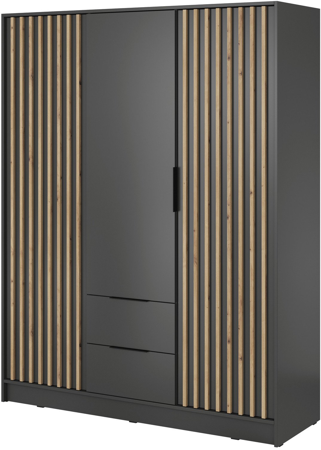 Szafa Stilo w kolorze grafitowym trzydrzwiowa z szufladami i lamelami na froncie