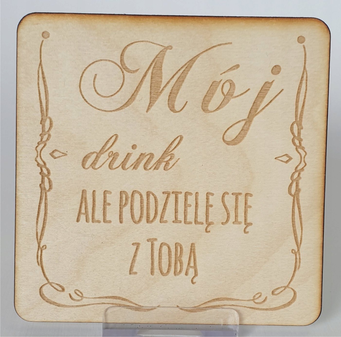 details Podkładki pod kubek 10x10 drewno nadruk Mój drink