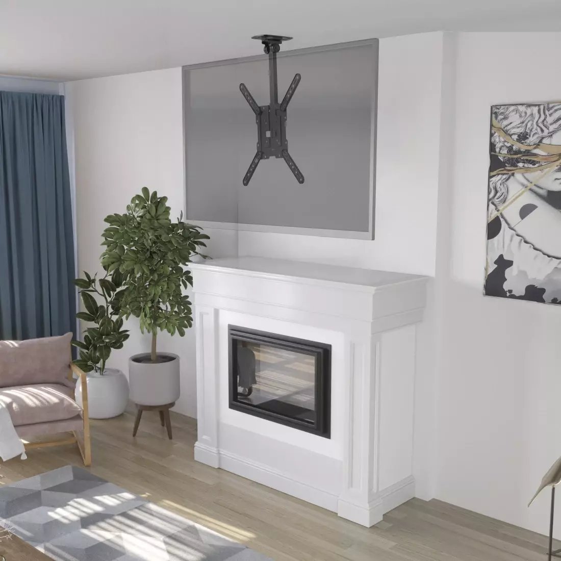 UCHWYT SUFITOWY DO TV, VESA 400X400, OBROTOWY, REGULACJA WYSOKOŚCI I KĄTA NACHYLENIA (65“), MAX 20 K