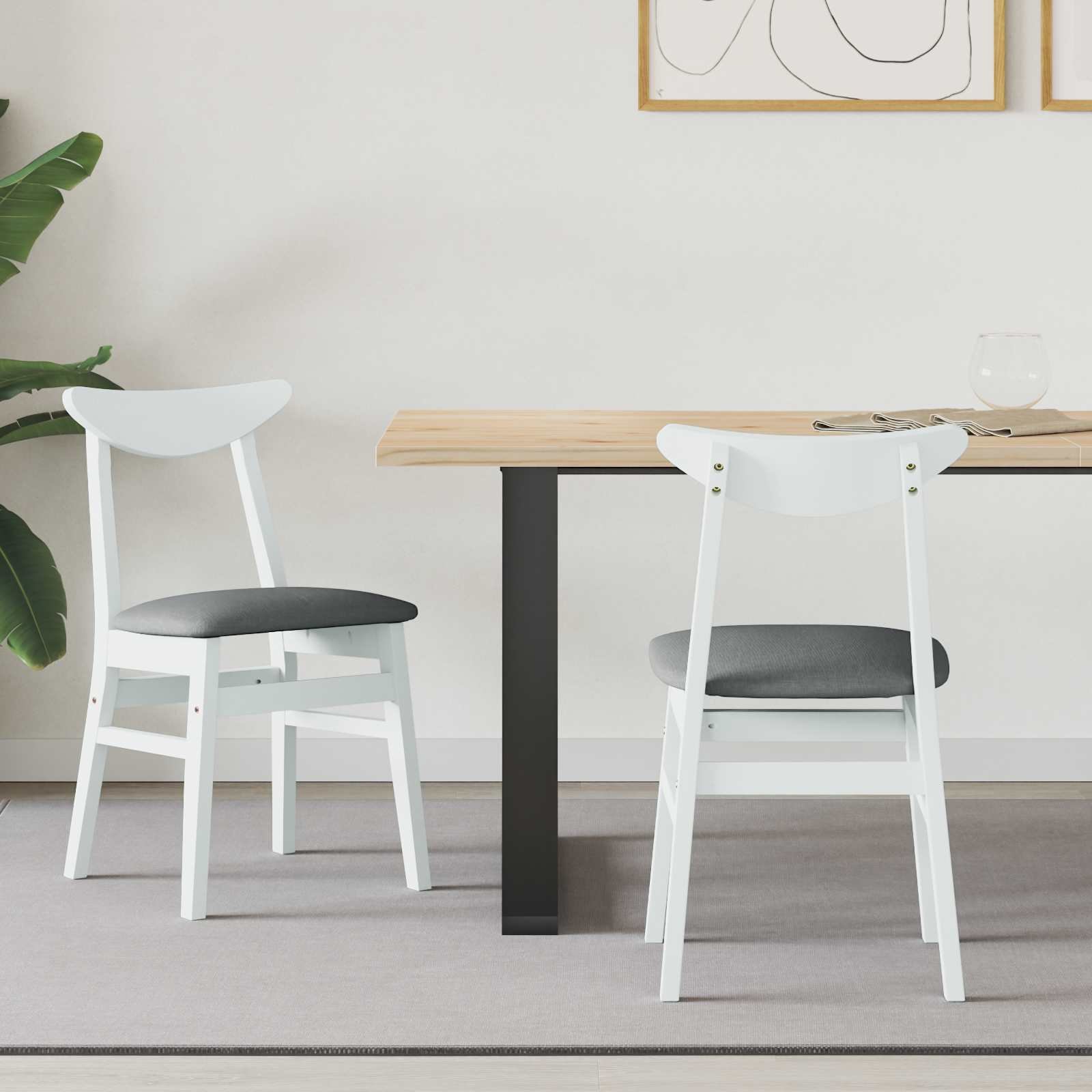 vidaXL Krzesła jadalne 2 pcs Biały 42 x 47.5 x 81 cm Drewno Gumowe