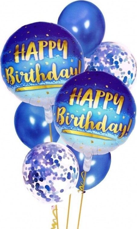 Balony Happy Birthday niebieski 7szt