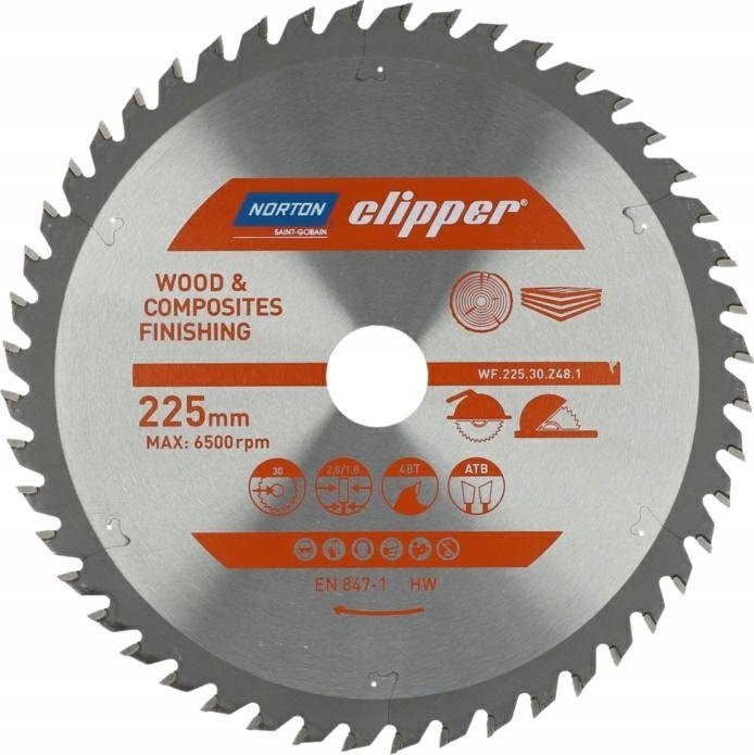 Norton NORTON PIŁA TARCZOWA 225mm x 30mm x 48z DREWNO I KOMPOZYTY ATB (2,8 / 1,8)