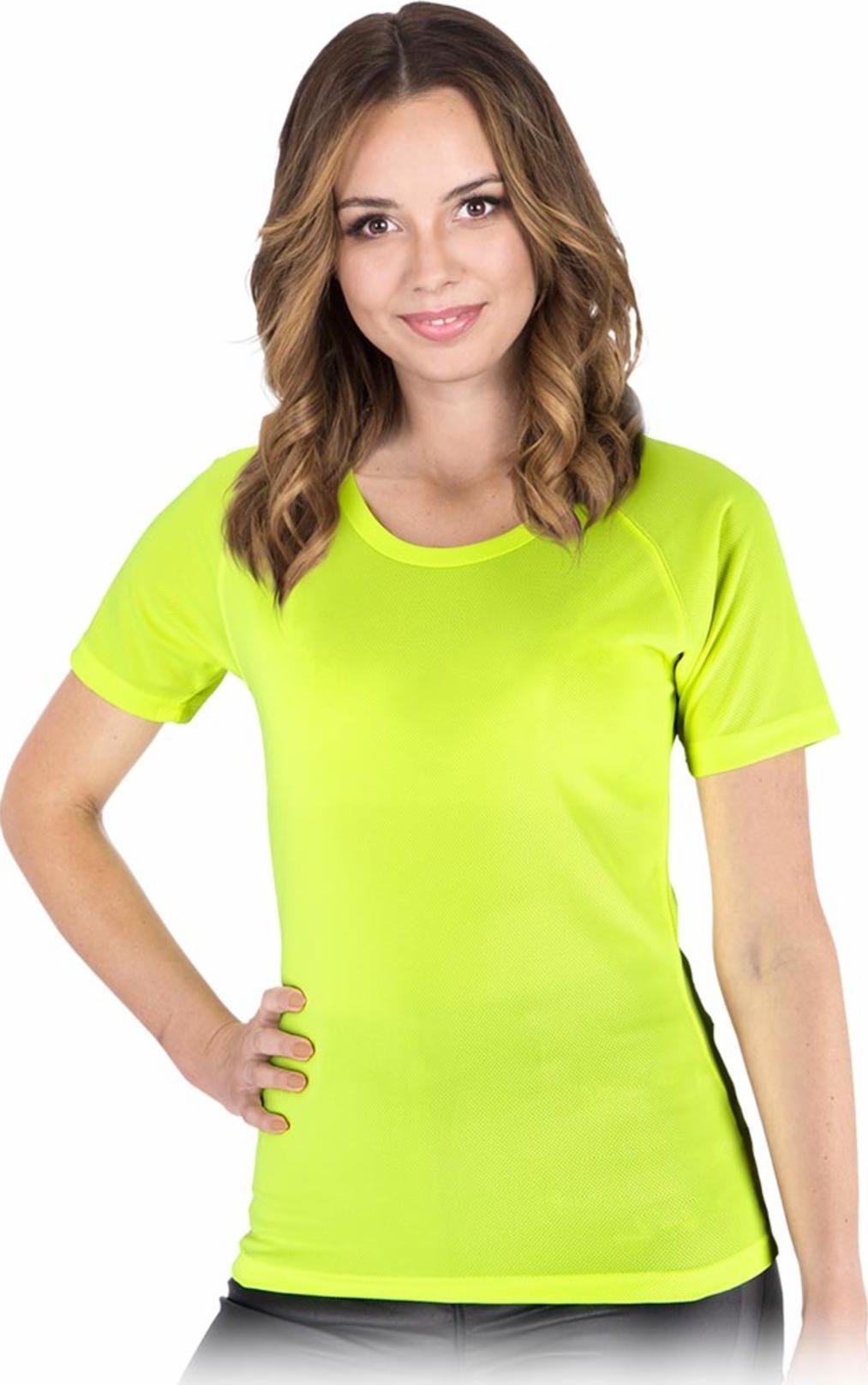 R.E.I.S. TS-EVORA - T-shirt damski z siateczki doskonała wentylacja idalny dla sportowców dzianina 100% poliester 130-135 g/m2 okrągły dekolt - żółty