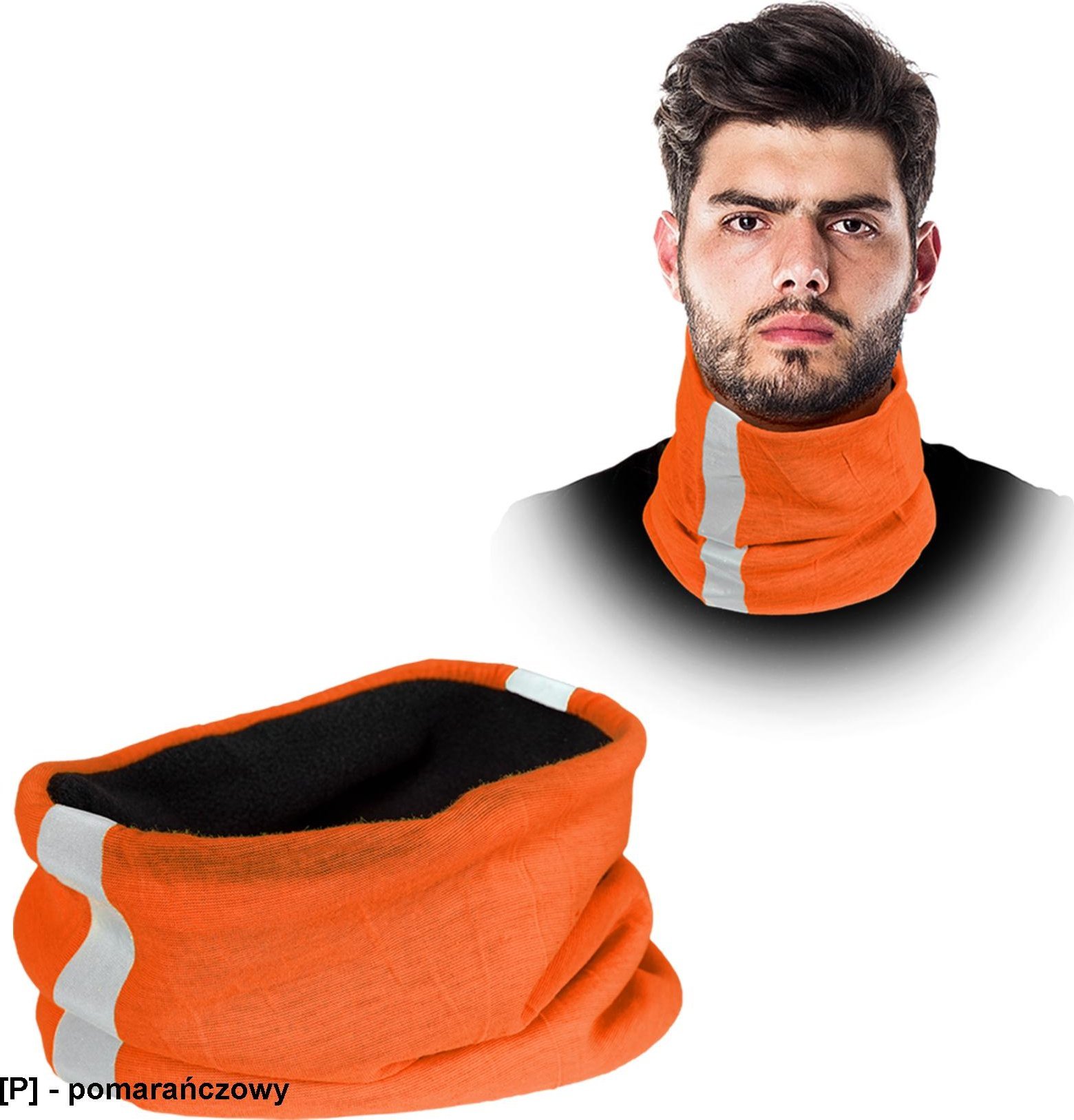 R.E.I.S. BAND-DUO - cieplany komin z pasem odblaskowym, 100% poliester, - czarny - UNI.