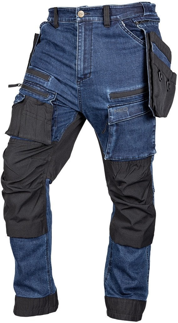 Spodnie robocze DENIM, wzmocnienia Cordura, odpinane kieszenie kaburowe, granatowe, rozmiar XXL
