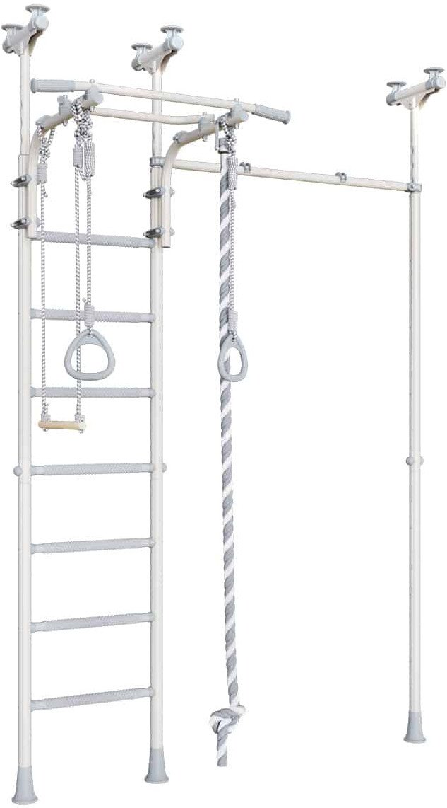 Drabinka gimnastyczna JOWISZ 3 biała + drążek + słupek | DO 100 KG