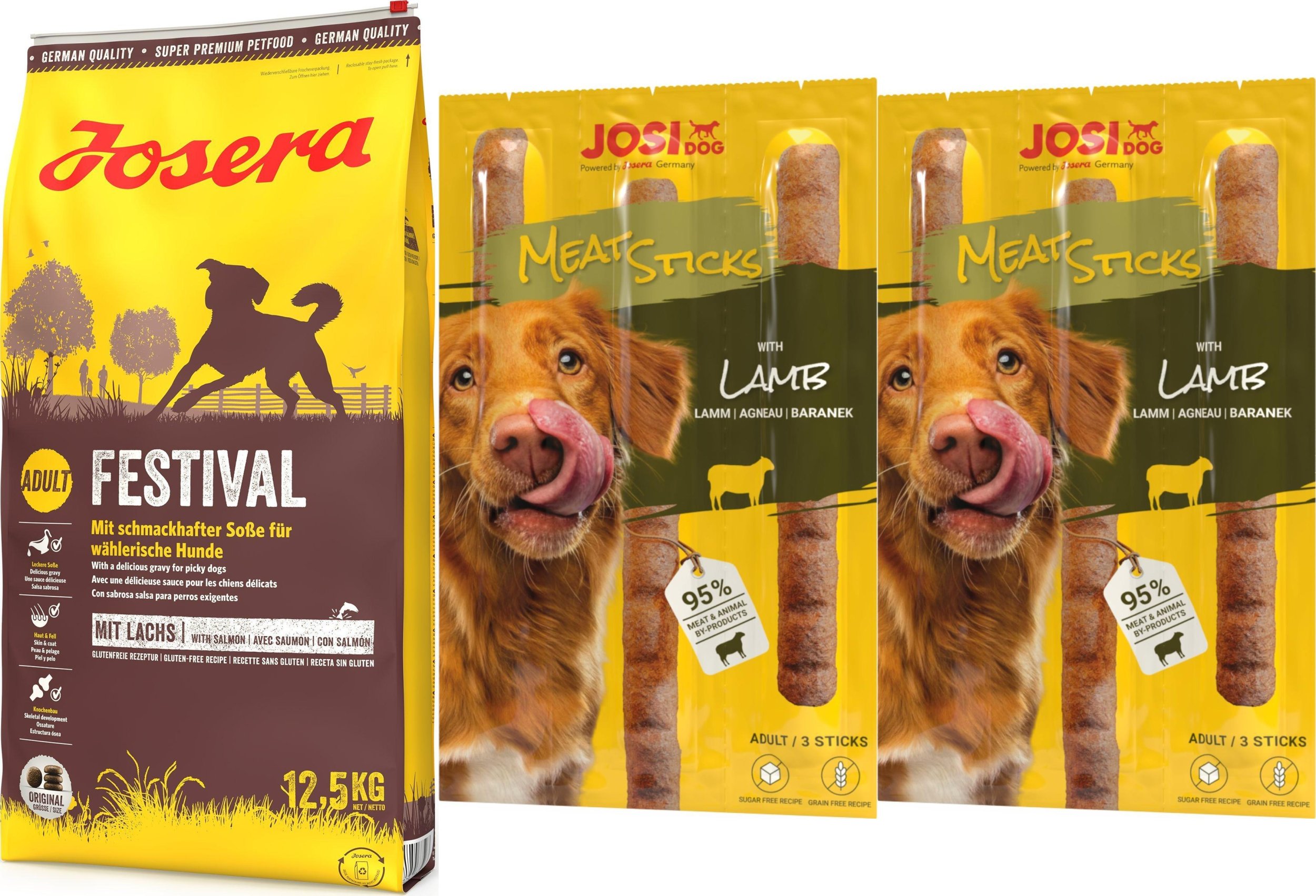Josera Festival Adult 12,5kg + 2x JosiDog Meat Sticks z jagnięciną 33g
