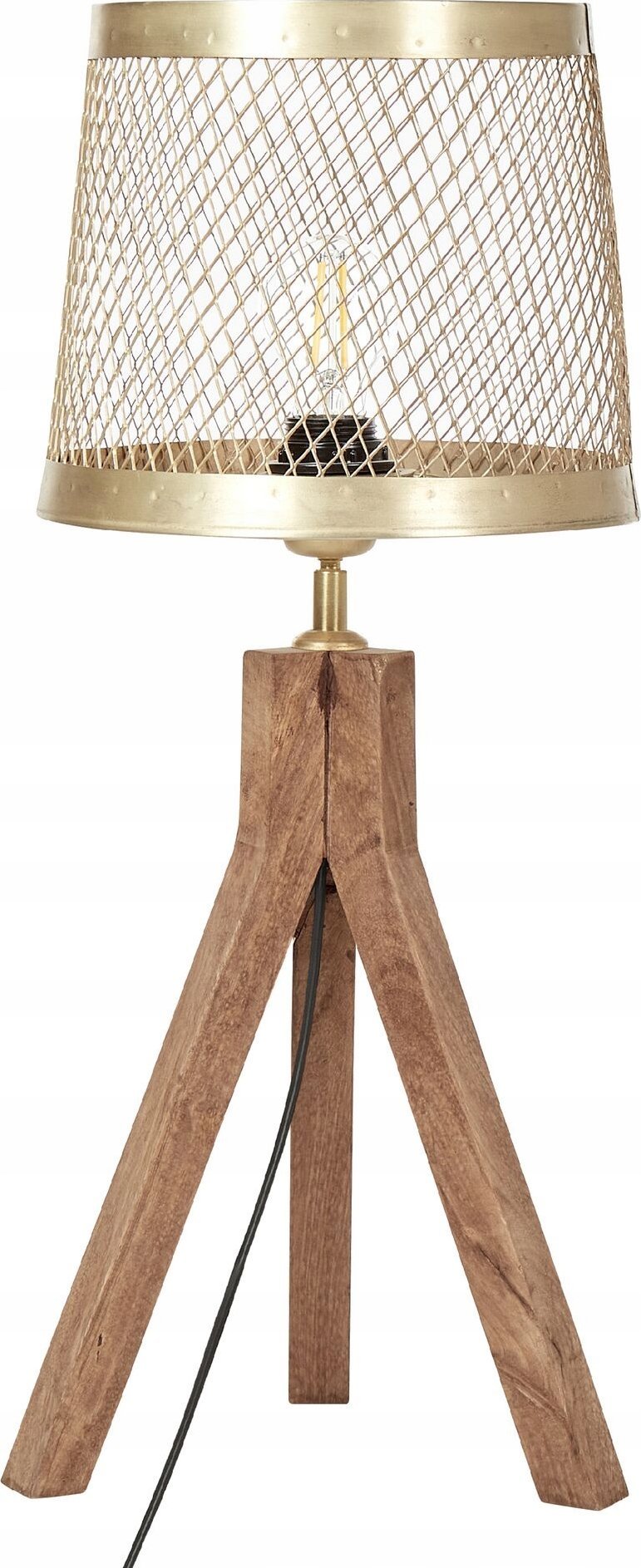 Lampa stołowa Beliani Lampa stołowa drewno mango ciemna z mosiężnym BEKI