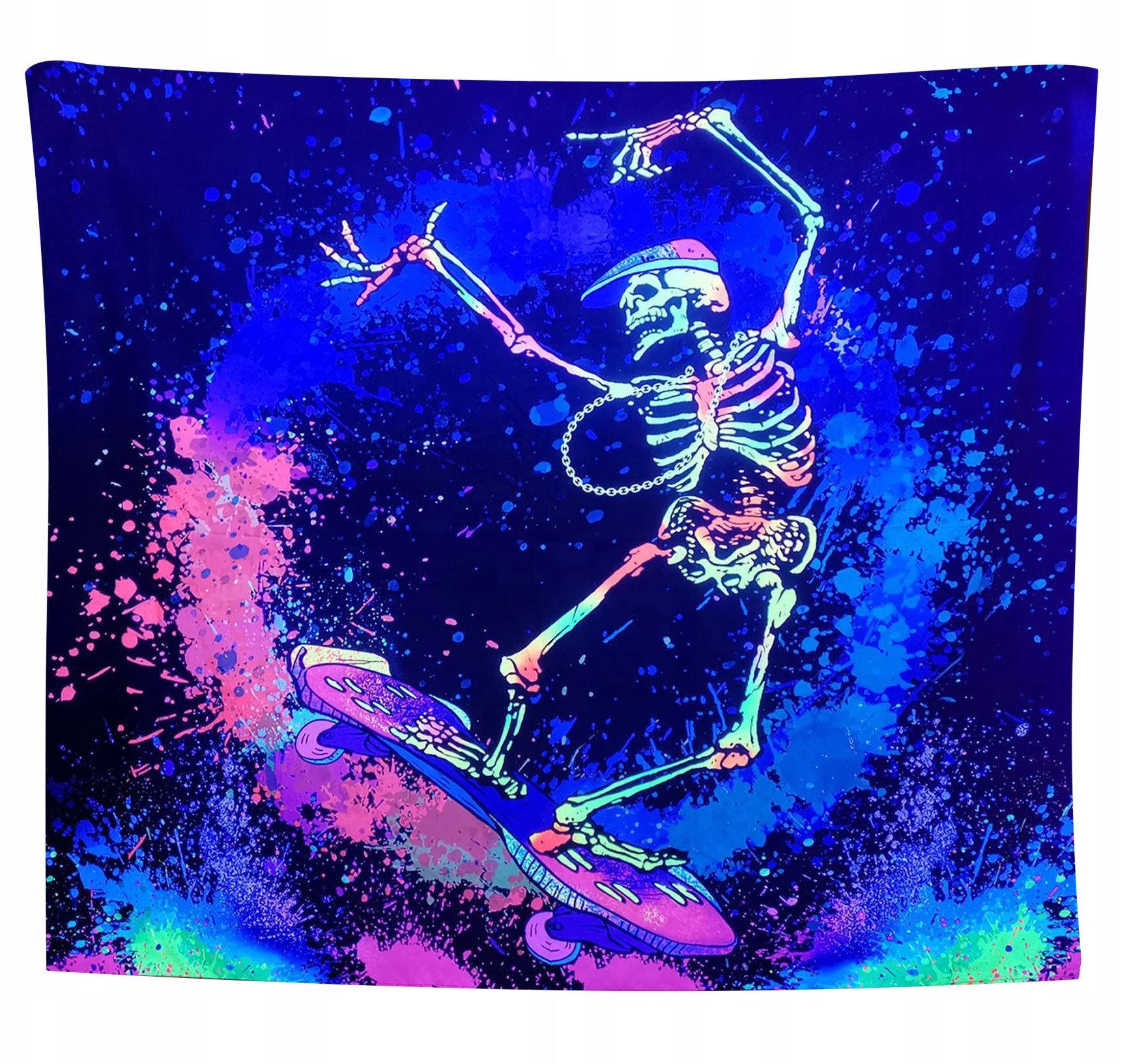 Dekoracja ŚCIENNA UV OBRAZ Fluorescencyjny GOBELIN ODBLASK Szkielet Skate