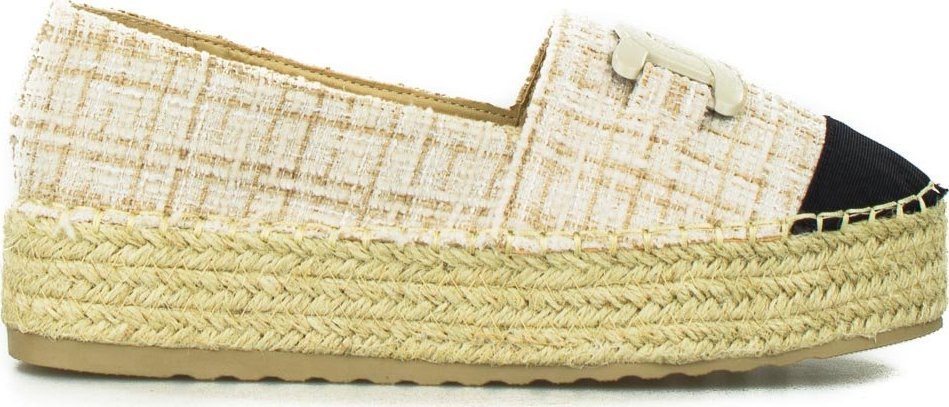 Wolski Espadryle na plecionej platformie mieniące się w kratę beżowe-36