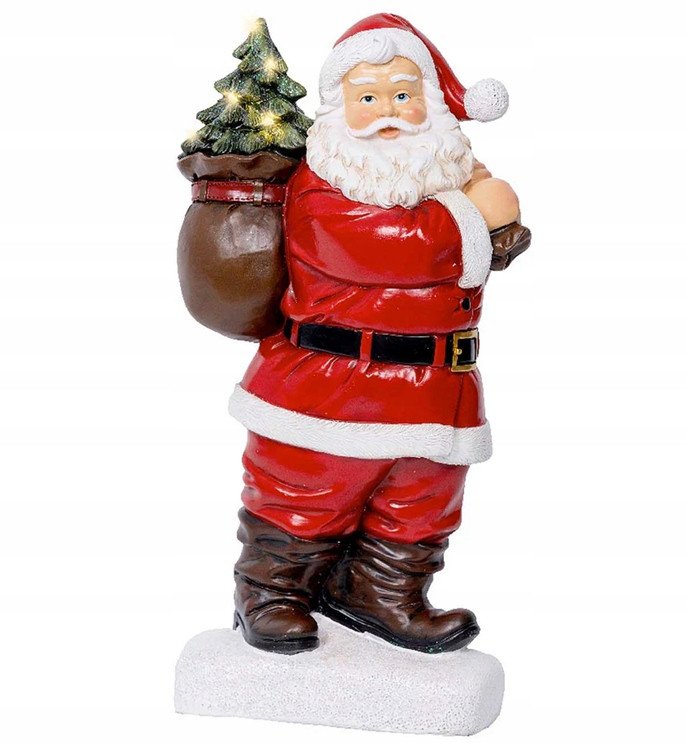 Figurka Mikołaj Świąteczna Poliżywica Ciepły Biały LED 31cm