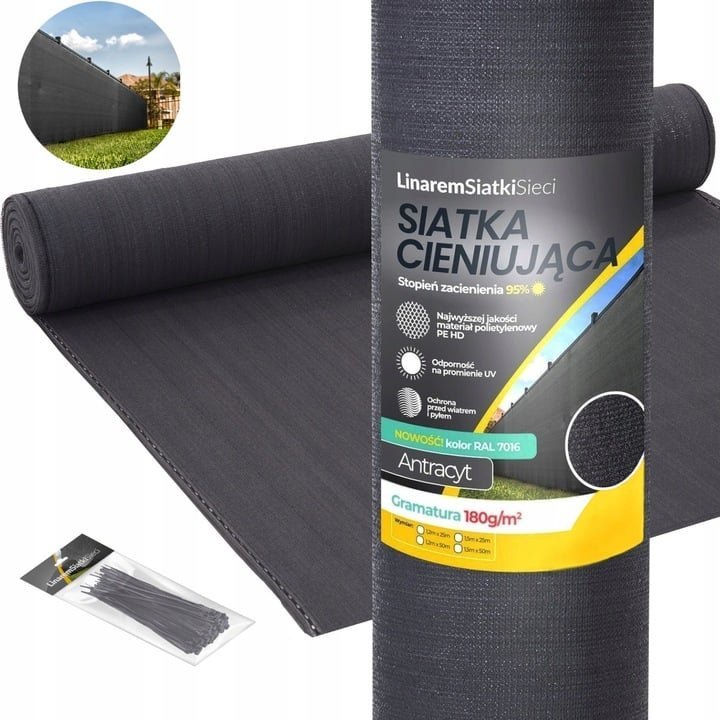 Linarem SiatkiSieci SIATKA CIENIUJĄCA 95% OSŁONA 1,2x25m ANTRACYT MASKUJĄCA NA OGRODZENIE PŁOT