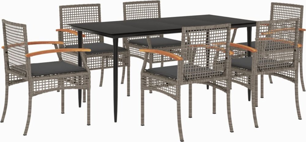 7-cz. zestaw mebli ogrodowych z poduszkami, szary, rattan PE
